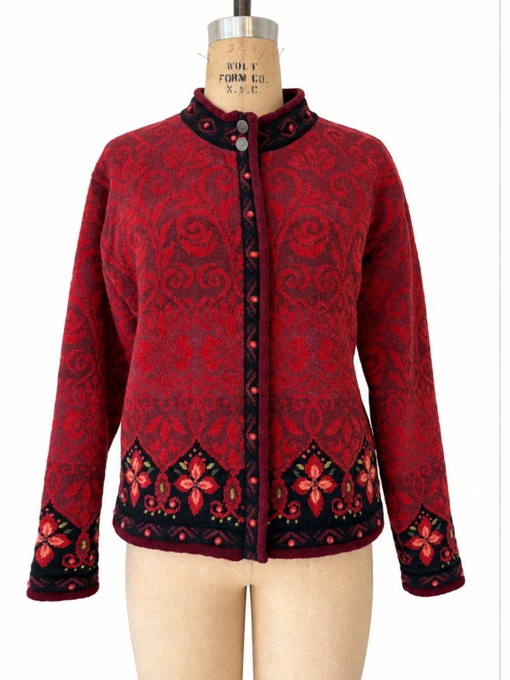 Icelandic Design Wool Blend Floral Cardigan Jacket – Large
